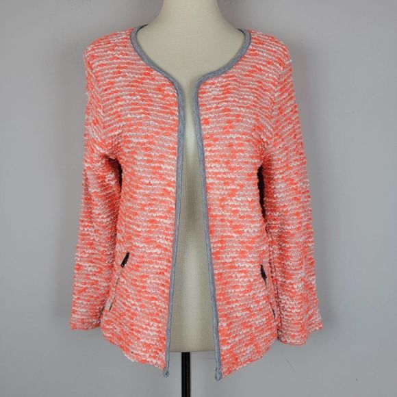ASOS Orange Boucle Knit Open Front Long Sleeves Zipper Pockets Cardigan Sweater - Picture 1 of 9